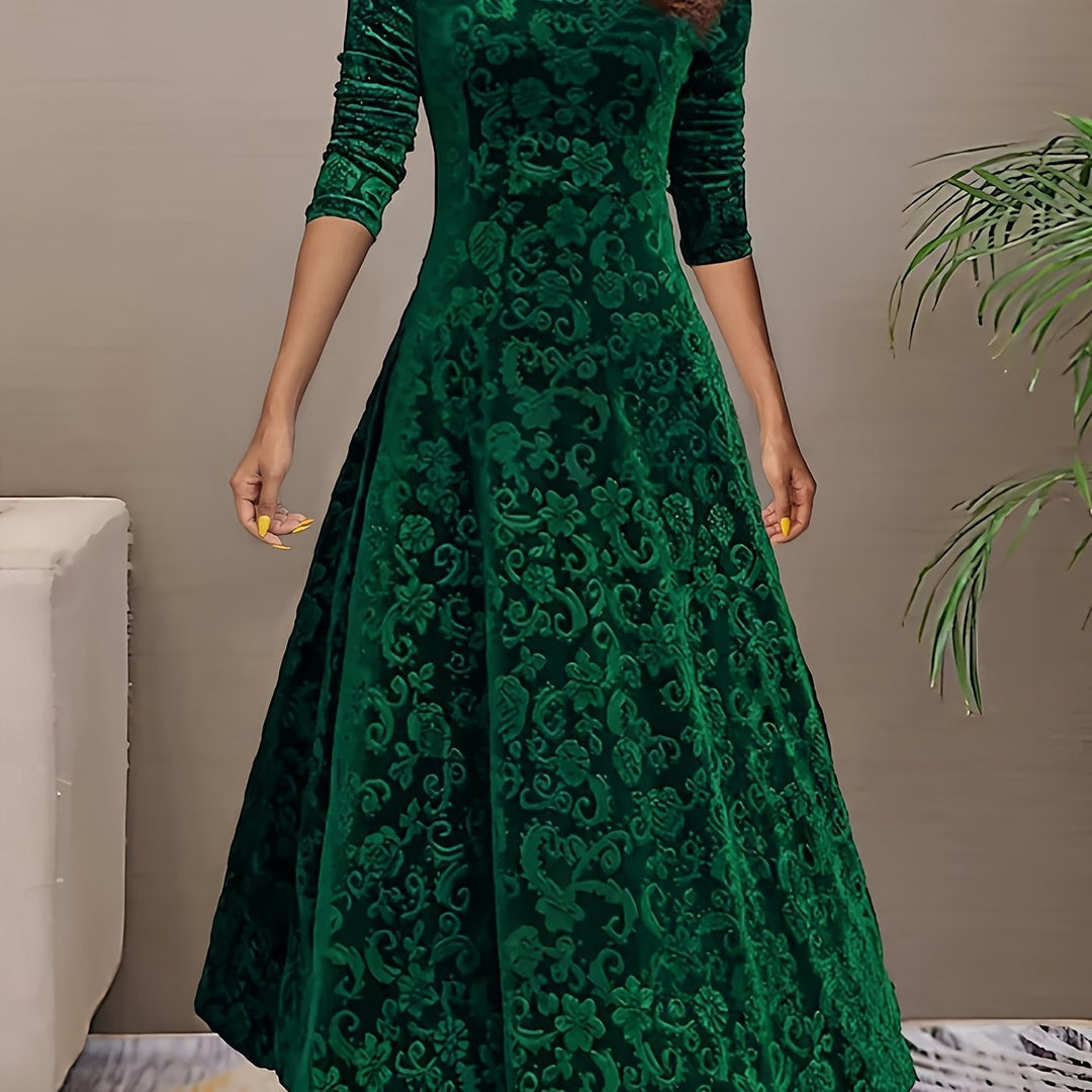 Women's Long-Sleeve Midi Dress - Elegant V-Neck