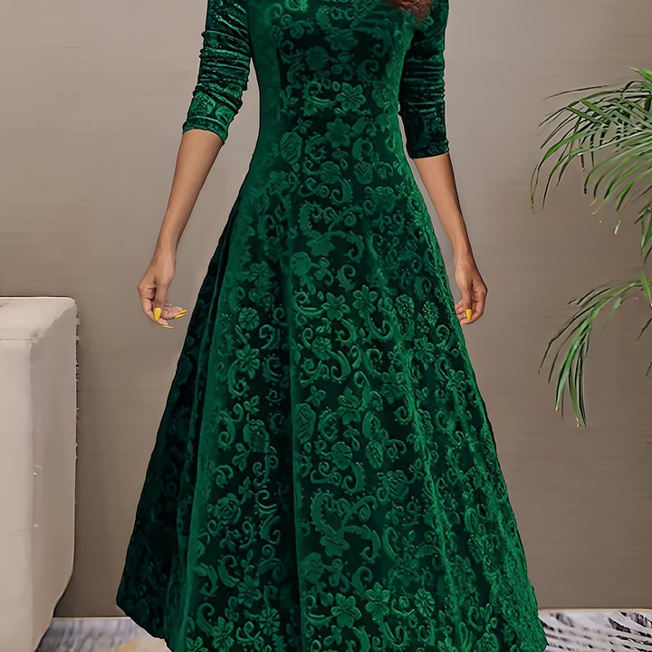 Women's Long-Sleeve Midi Dress - Elegant V-Neck