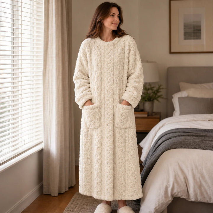 Women's Long Velvet-Look House Dress - Cozy Ankle Length