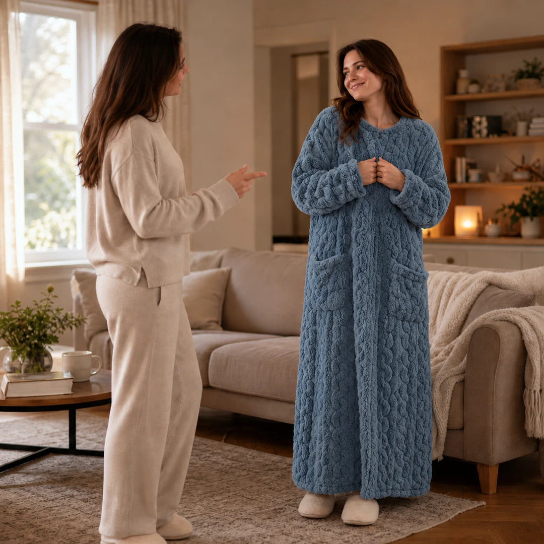 Women's Long Velvet-Look House Dress - Cozy Ankle Length