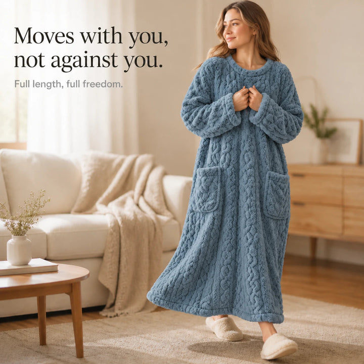Women's Long Velvet-Look House Dress - Cozy Ankle Length