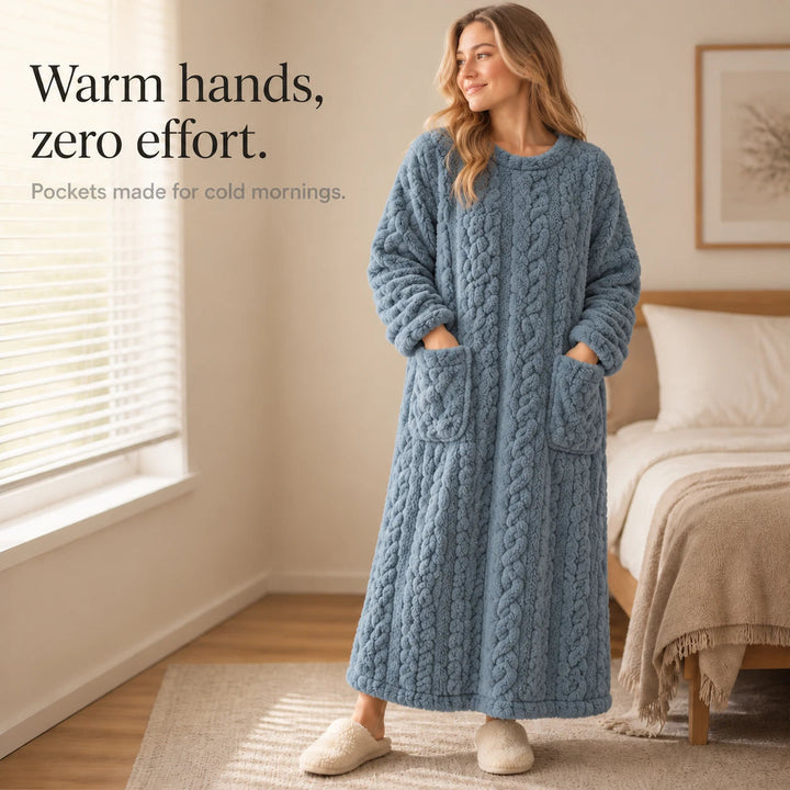 Women's Long Velvet-Look House Dress - Cozy Ankle Length
