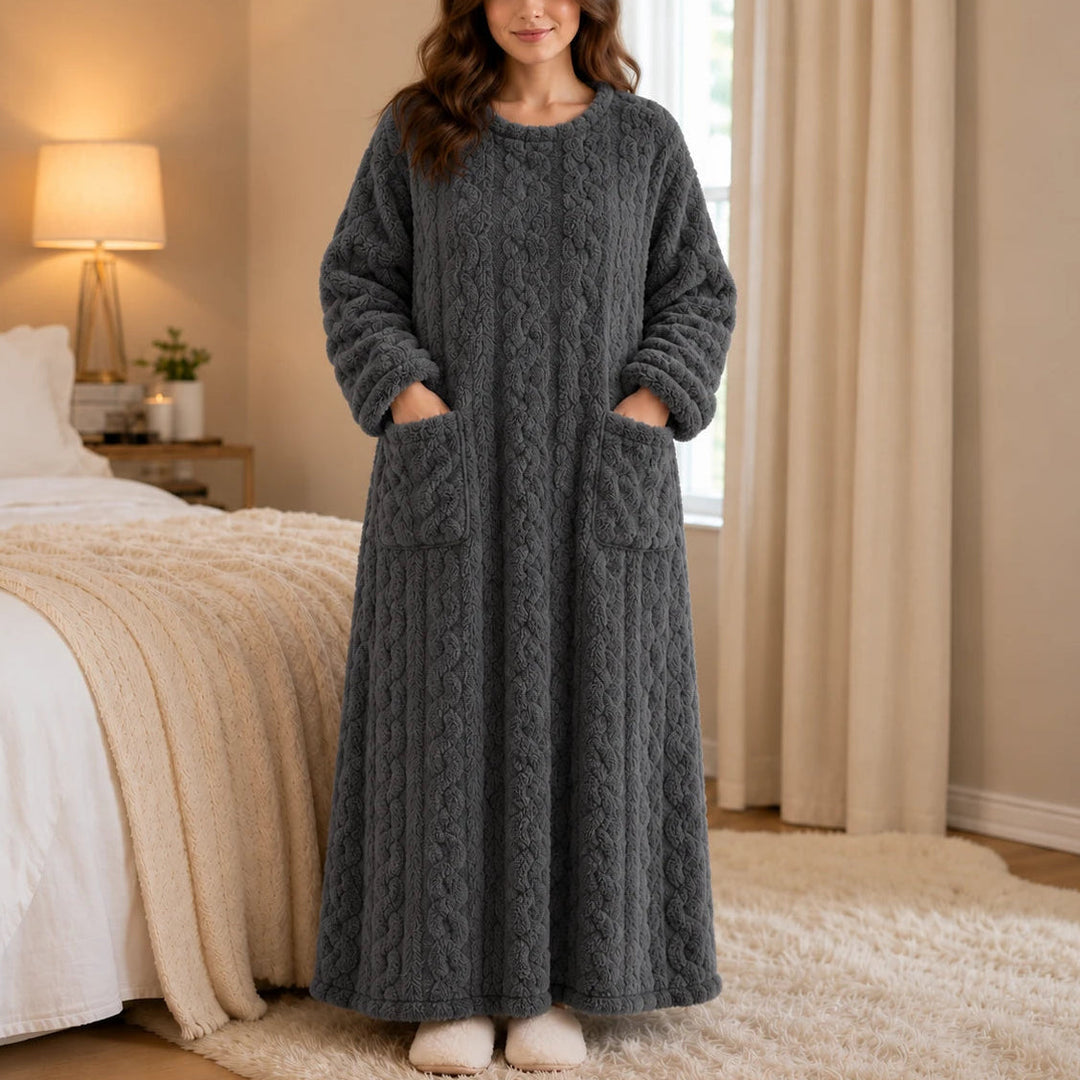 Women's Long Velvet-Look House Dress in grey, Cozy Ankle Length