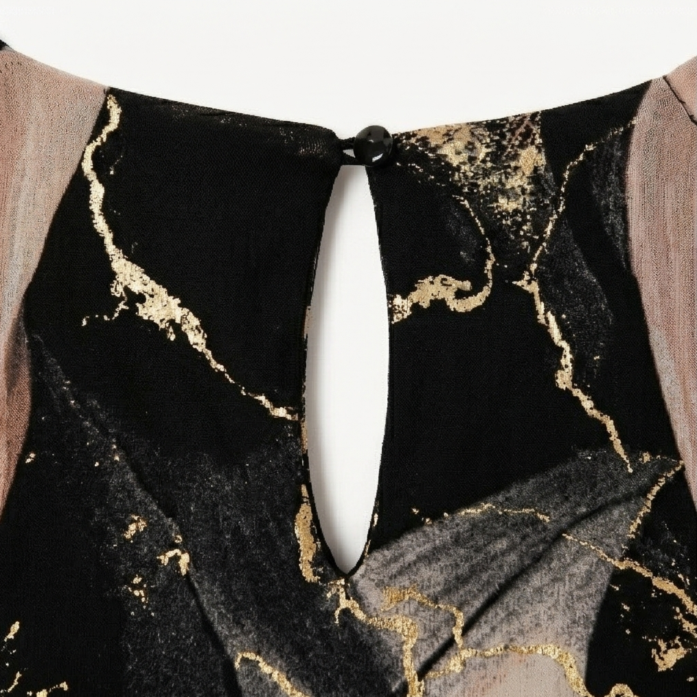 Women's Marble Gold Chiffon Maxi Dress - A-Line