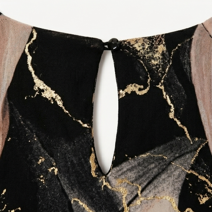 Women's Marble Gold Chiffon Maxi Dress - A-Line