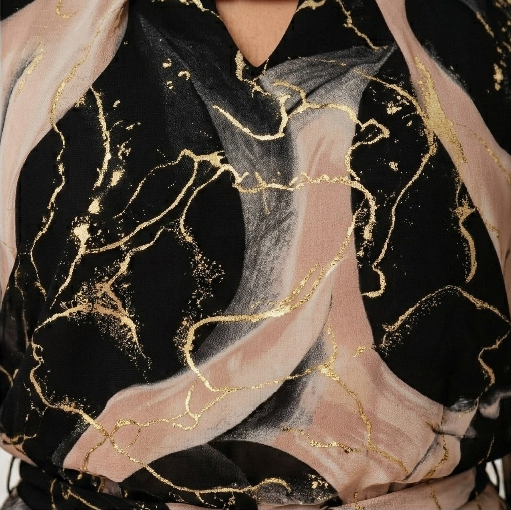 Women's Marble Gold Chiffon Maxi Dress - A-Line