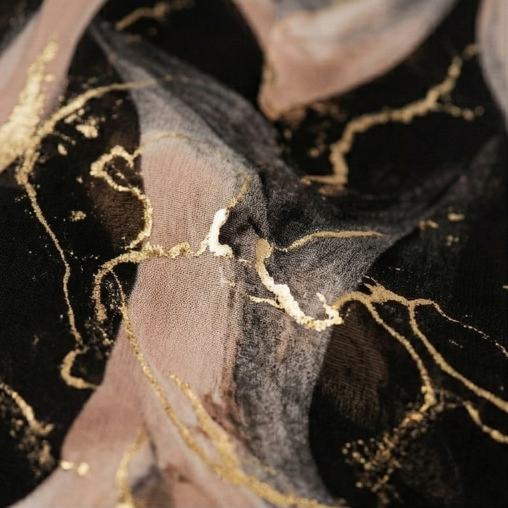 Women's Marble Gold Chiffon Maxi Dress - A-Line