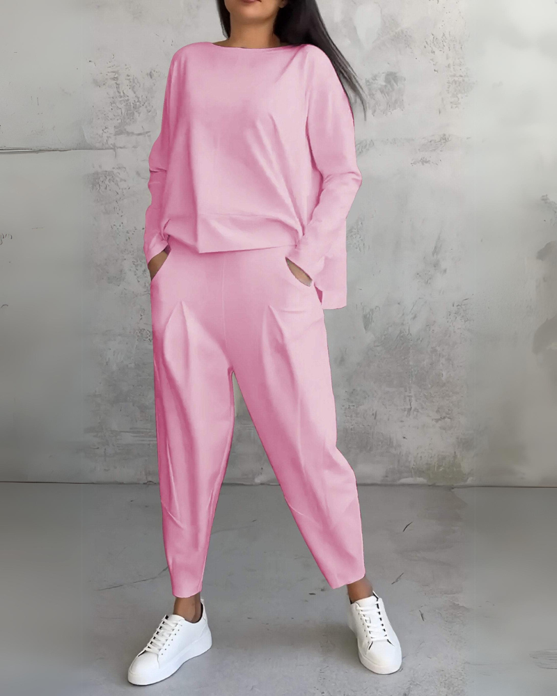 Women's Matching Lounge Set - Elegant Comfort - Pink