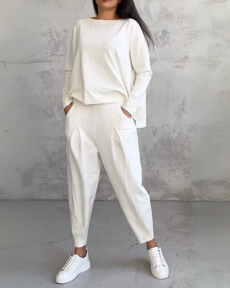 Women's Matching Lounge Set - Elegant Comfort - White