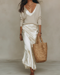 Women's Midi Dress & Knit Sweater Set - Elegant Two-Piece