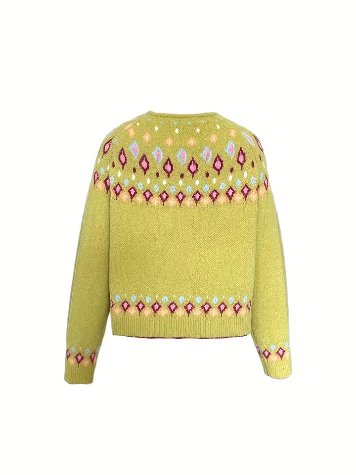 Women's Nordic Patterned Cardigan - Relaxed Button-Front Layer