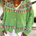Women's Nordic Patterned Cardigan - Relaxed Button-Front Layer
