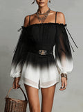 Women's Ombre Off-Shoulder Jumpsuit - Black & White