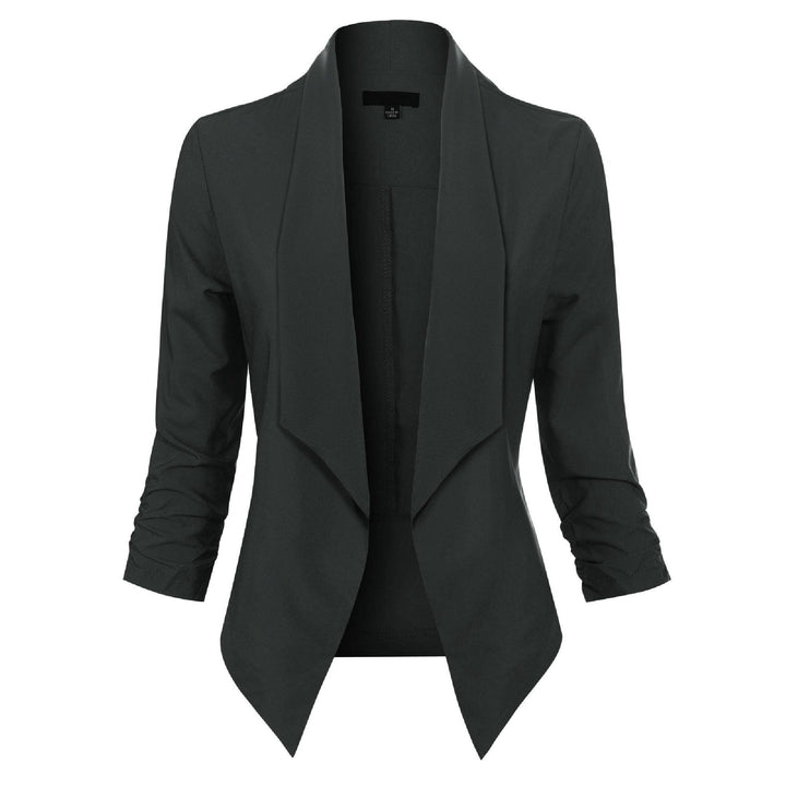Women's Open-Front Draped Blazer in black, Lightweight Layer