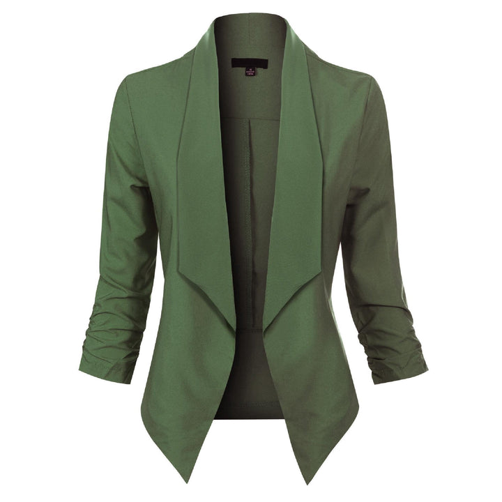 Women's Open-Front Draped Blazer in green, Lightweight Layer