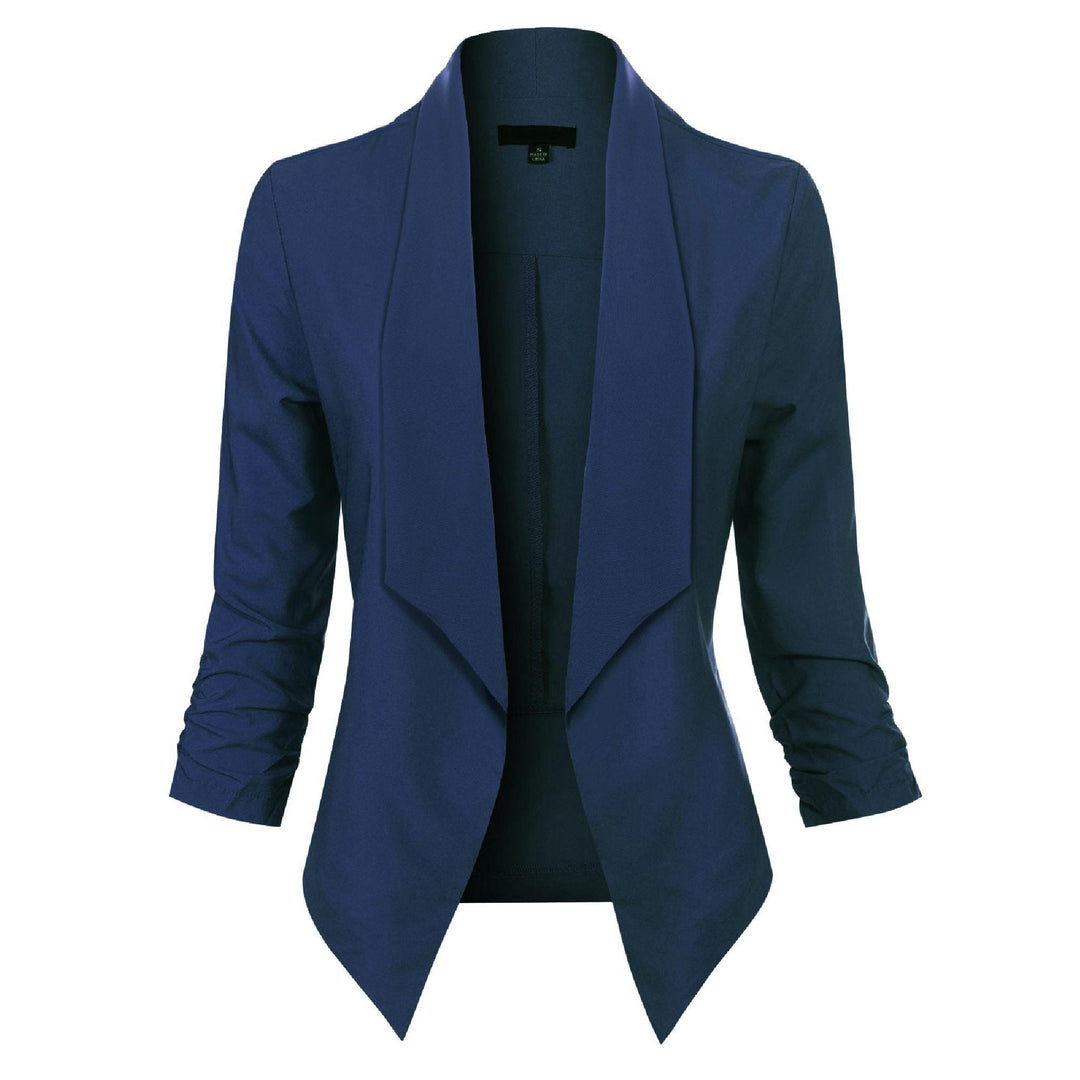 Women's Open-Front Draped Blazer in navy, Lightweight Layer