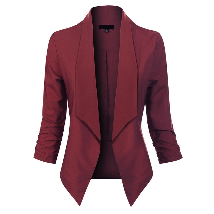 Women's Open-Front Draped Blazer in red, Lightweight Layer