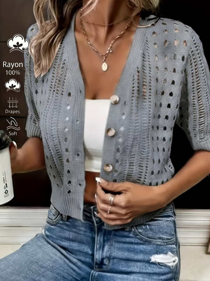Women's Open-Knit Short-Sleeve Cardigan - Lightweight Layer