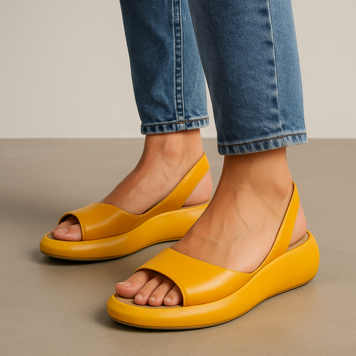 Women's Orthopedic Sandals - Cushioned Open-Toe Slip-On - Yellow
