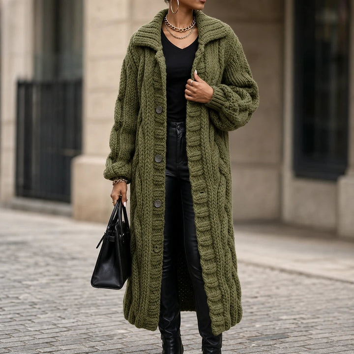 Women's Oversized Cable-Knit Longline Cardigan - Open Front