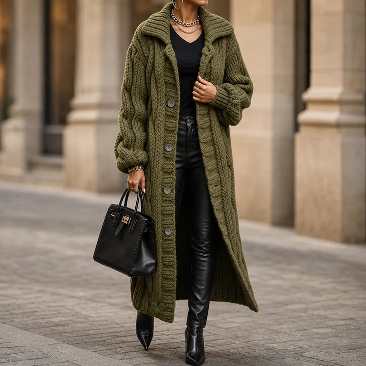 Women's Oversized Cable-Knit Longline Cardigan - Open Front