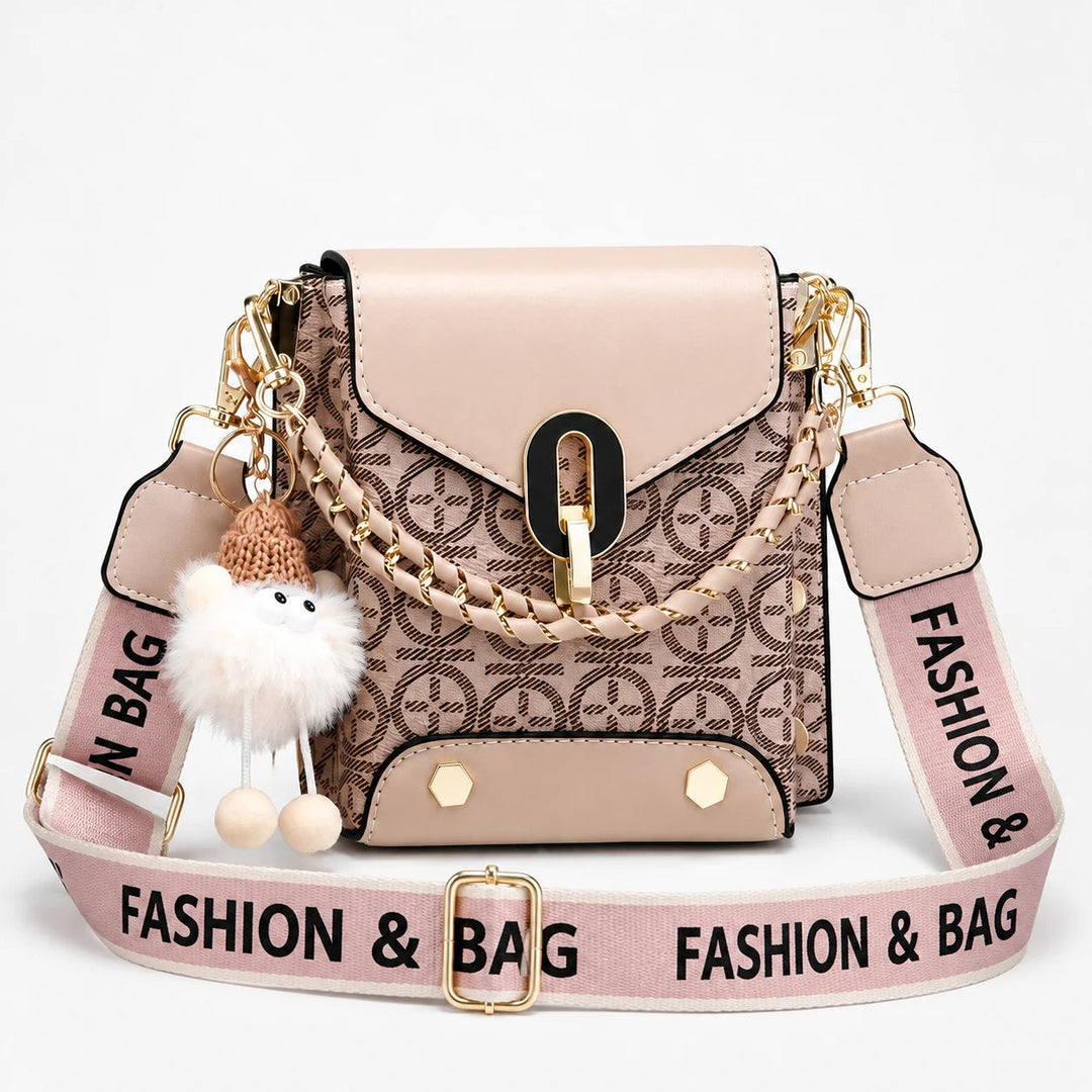 Women's Patterned Crossbody Bag in beige, Compact Hip Carrier