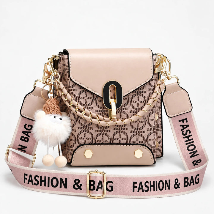 Women's Patterned Crossbody Bag in beige, Compact Hip Carrier