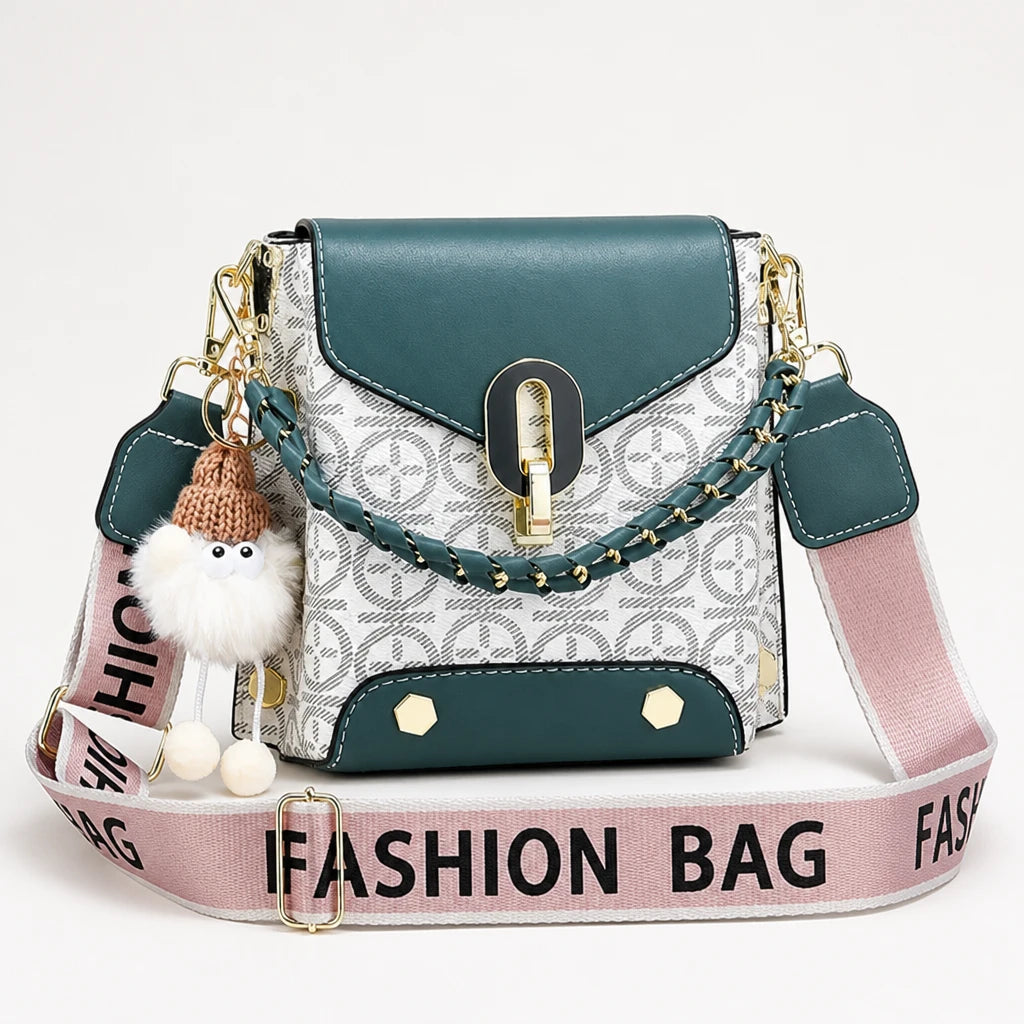 Women's Patterned Crossbody Bag in teal, Compact Hip Carrier