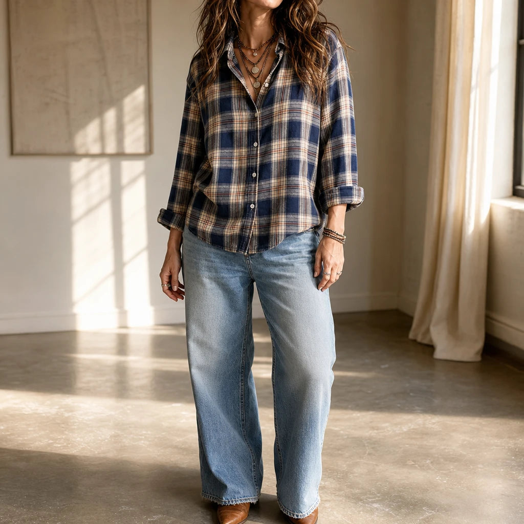 Women's Plaid Button-Front Blouse - Relaxed Fit
