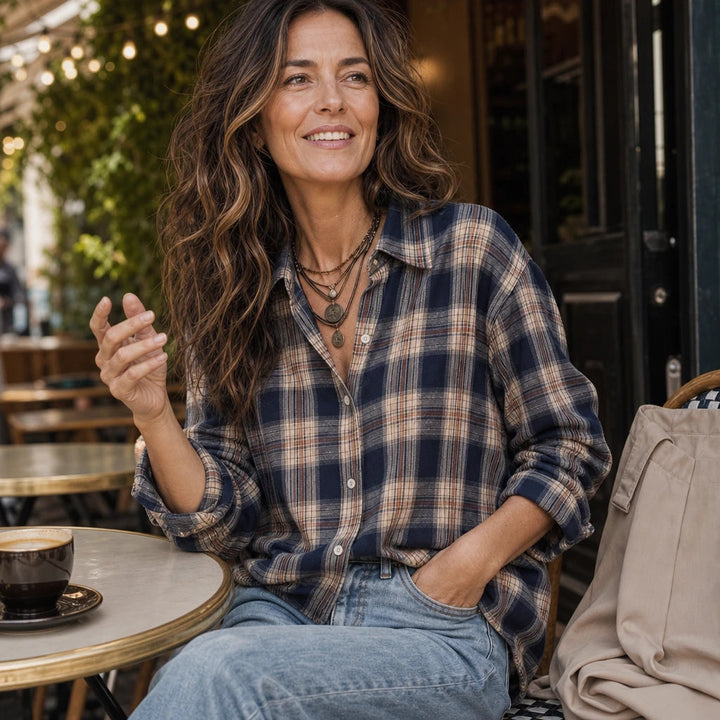 Women's Plaid Button-Front Blouse - Relaxed Fit