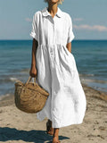 Women's Pleated Collared Maxi Dress - Relaxed Fit