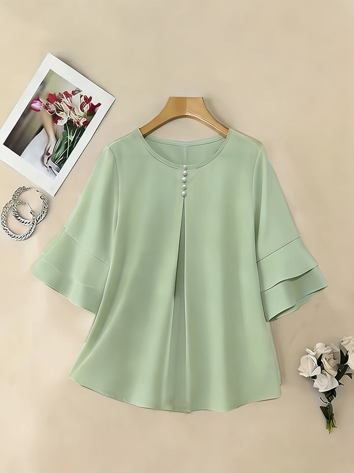 Women's Pleated Flared-Sleeve Blouse - Elegant Everyday