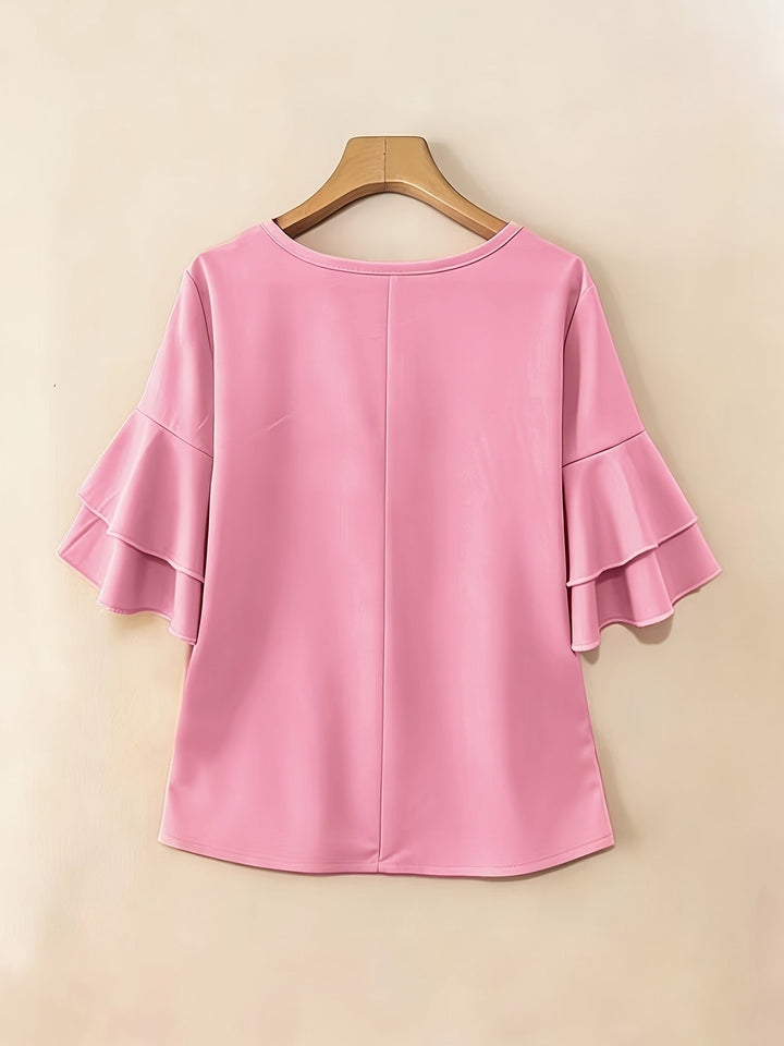 Women's Pleated Flared-Sleeve Blouse - Elegant Everyday