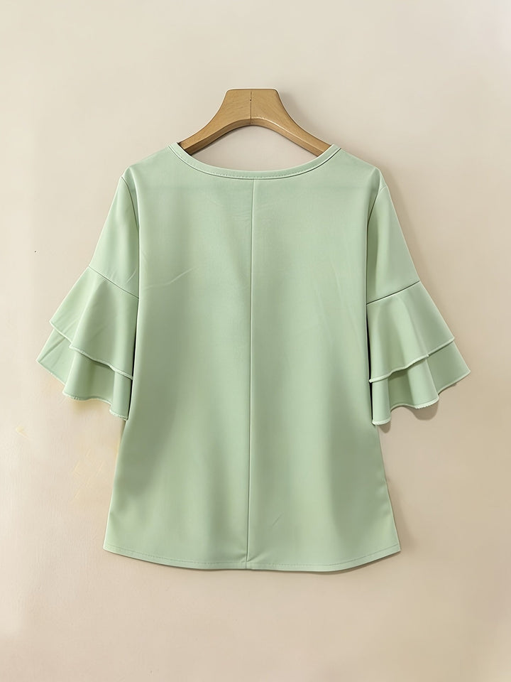 Women's Pleated Flared-Sleeve Blouse - Elegant Everyday