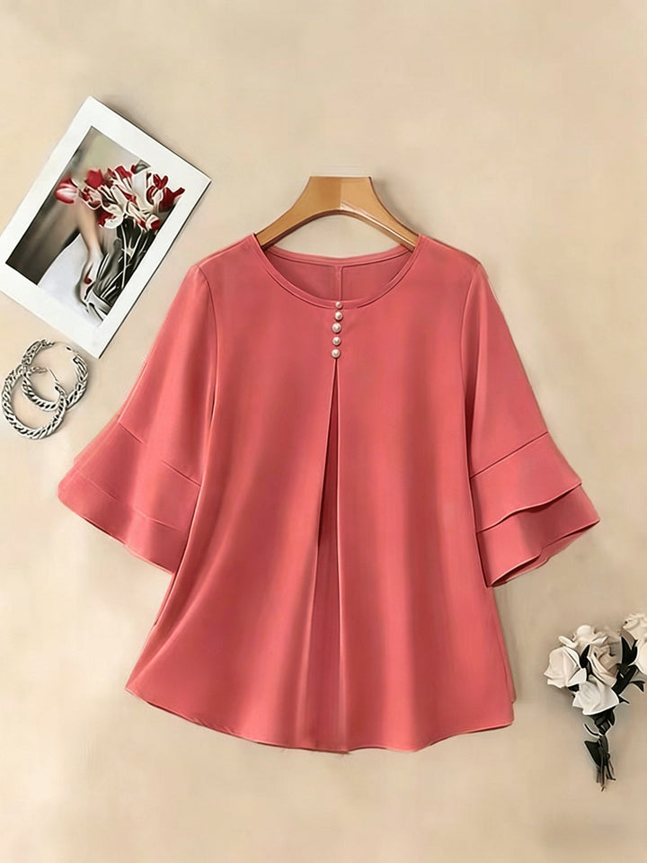 Women's Pleated Flared-Sleeve Blouse - Elegant Everyday