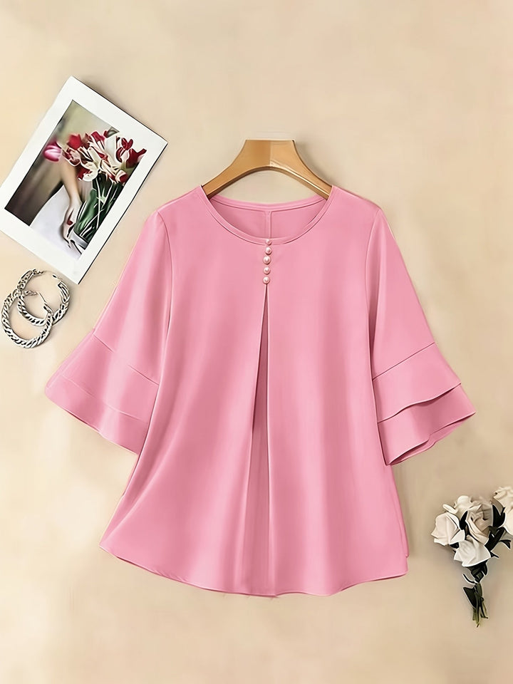 Women's Pleated Flared-Sleeve Blouse - Elegant Everyday