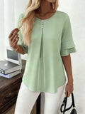 Women's Pleated Flared-Sleeve Blouse - Elegant Everyday