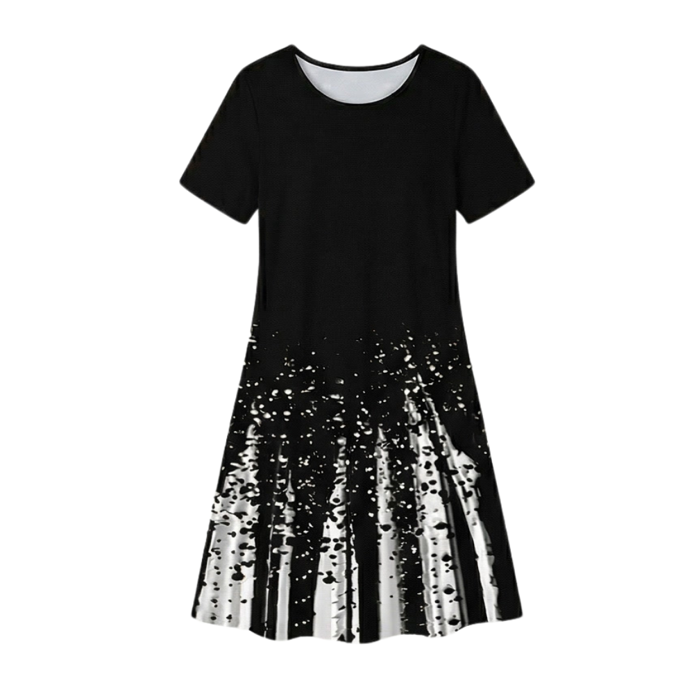 Women's Pleated Gradient Print Dress - Short Sleeve - Black Splash