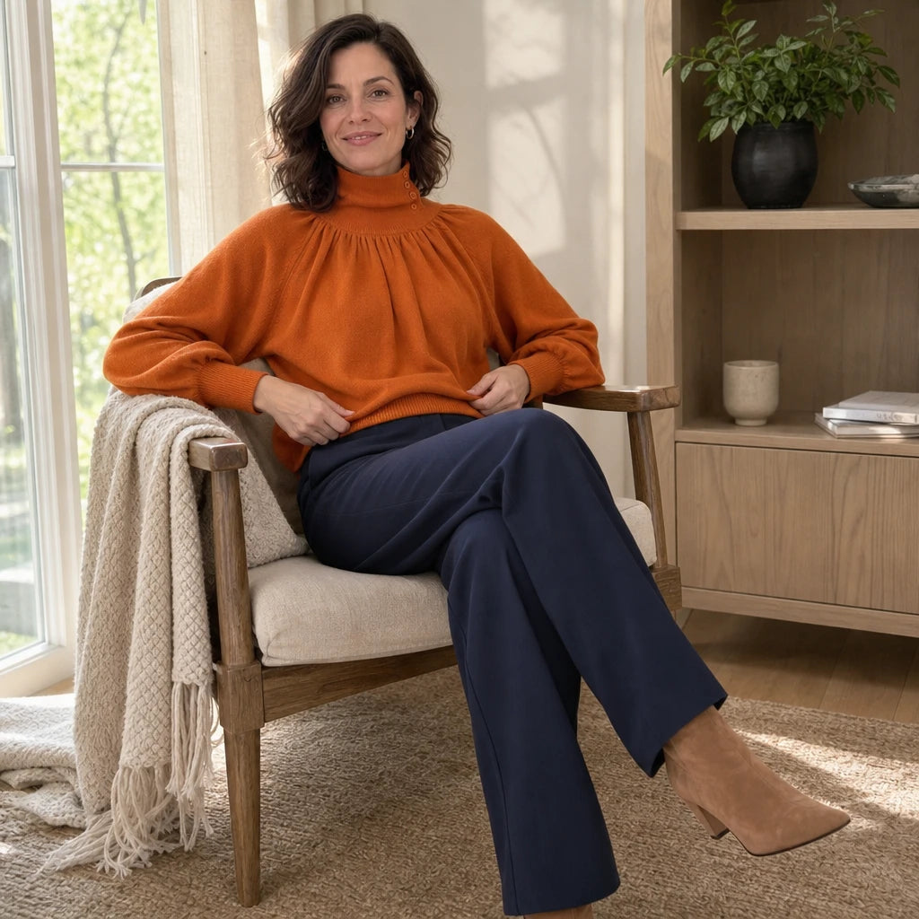 Women's Pleated Shoulder Lantern Sleeve Sweater - Relaxed Fit