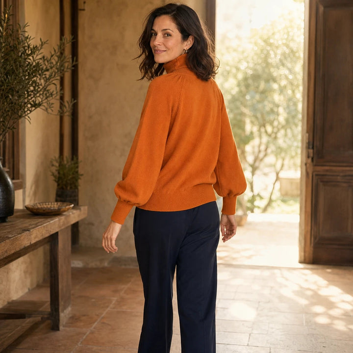 Women's Pleated Shoulder Lantern Sleeve Sweater - Relaxed Fit