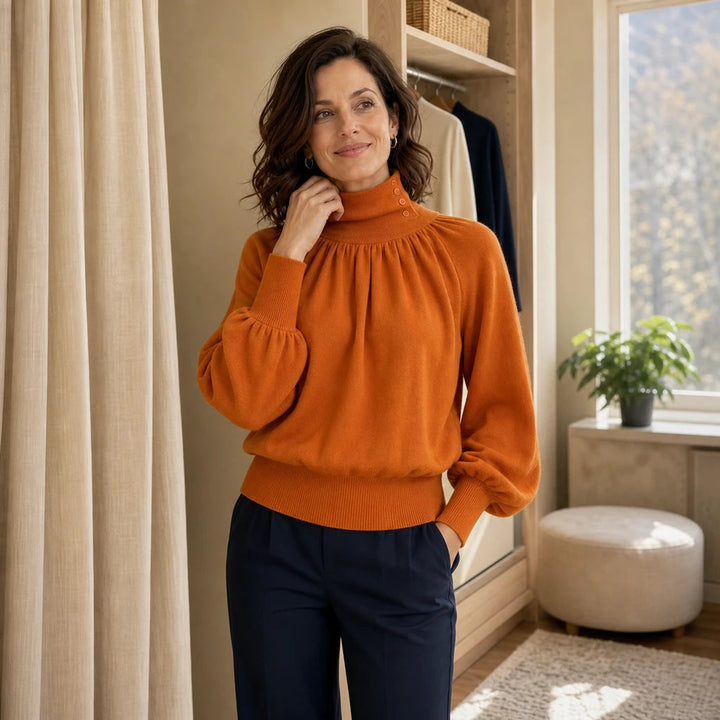 Women's Pleated Shoulder Lantern Sleeve Sweater - Relaxed Fit