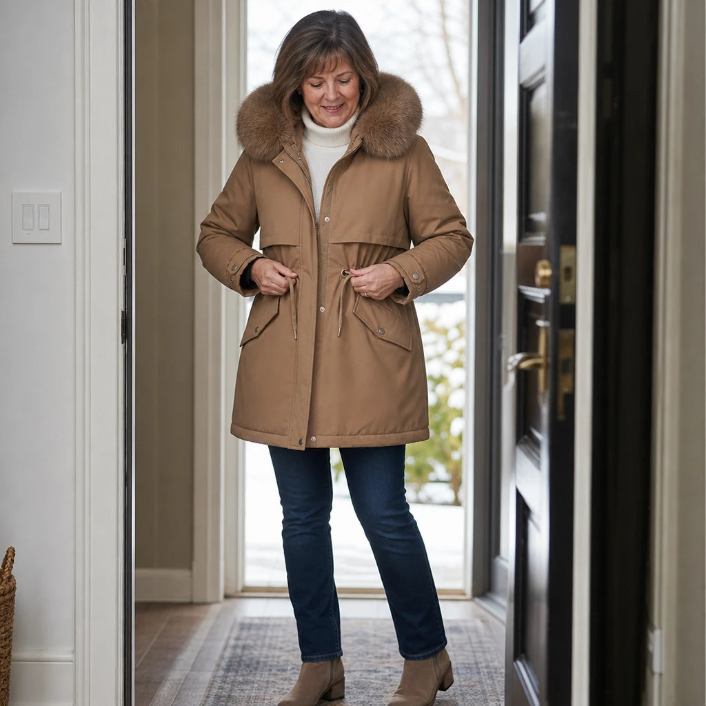 Women's Plush-Lined Mid-Length Parka – Slim Fit