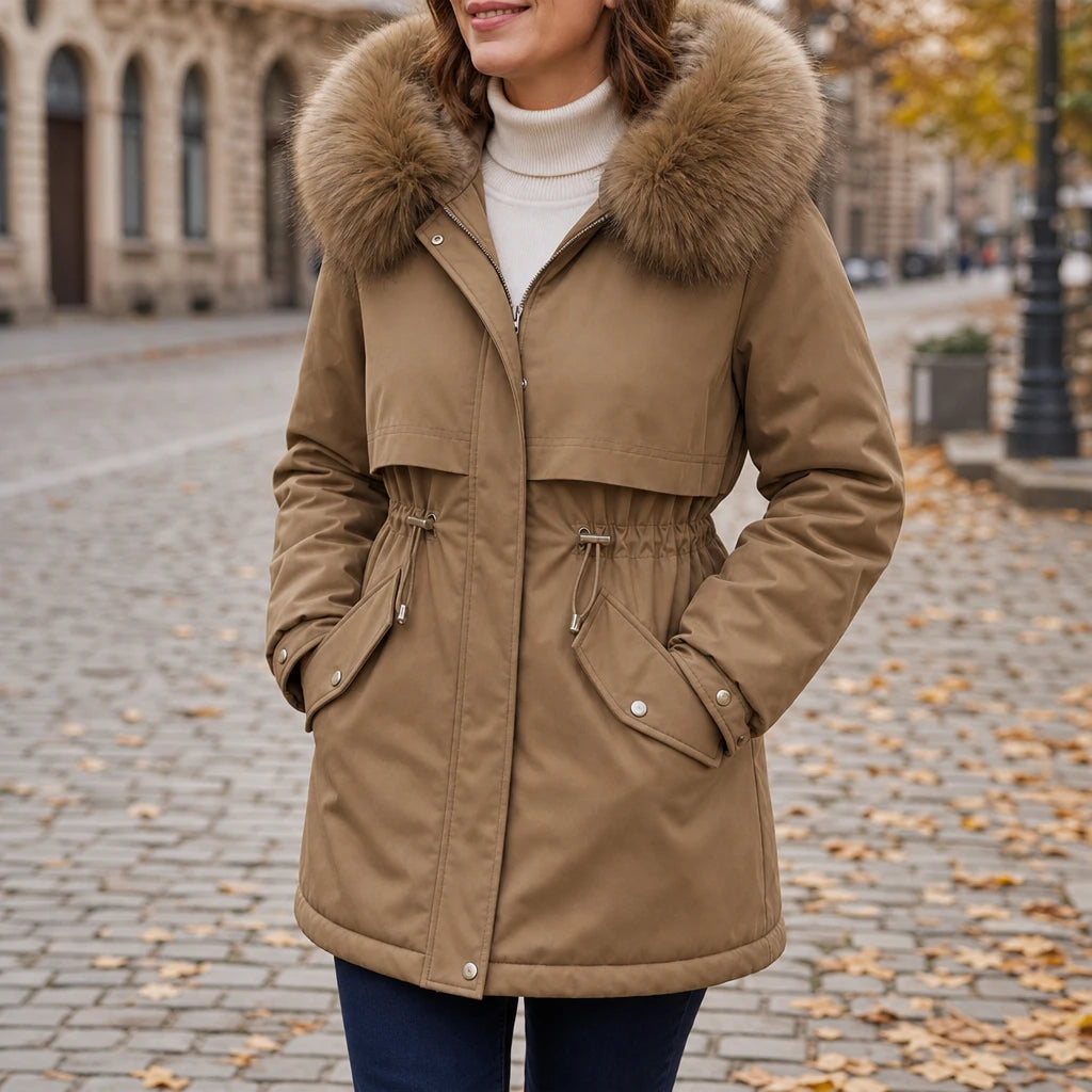 Women's Plush-Lined Mid-Length Parka – Slim Fit