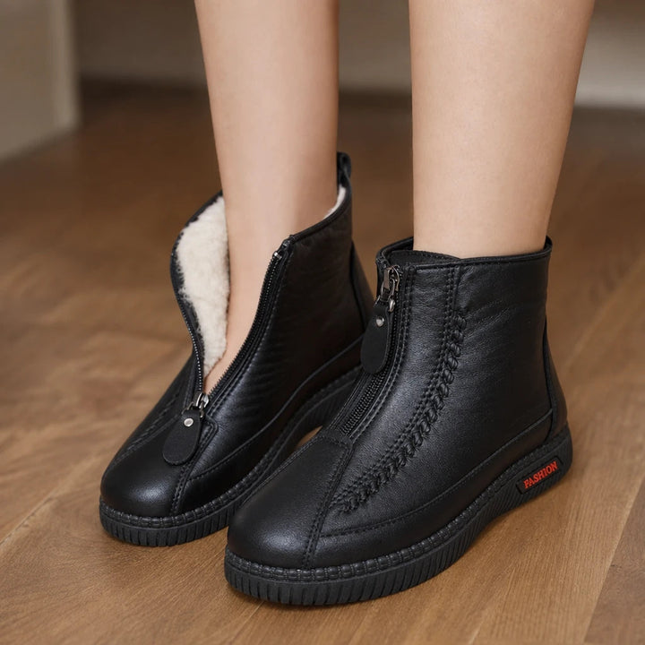 Women's Plush-Lined Zip-Up Ankle Boots - Warm Winter Casual