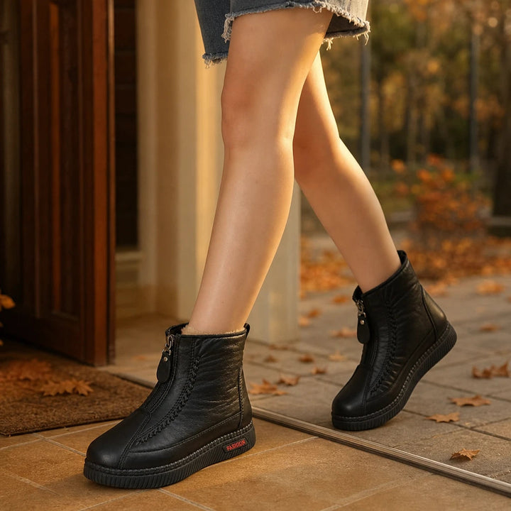 Women's Plush-Lined Zip-Up Ankle Boots - Warm Winter Casual