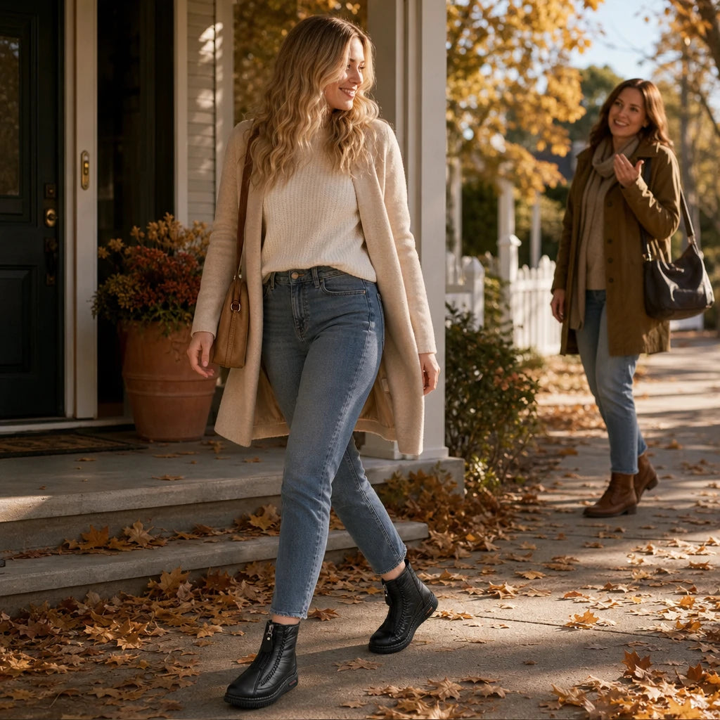 Women's Plush-Lined Zip-Up Ankle Boots - Warm Winter Casual