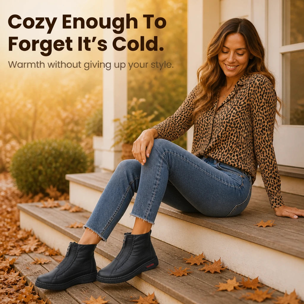 Women's Plush-Lined Zip-Up Ankle Boots - Warm Winter Casual