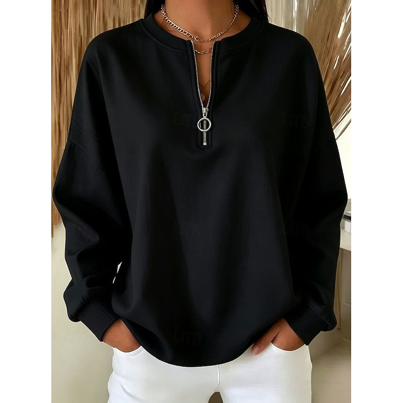 Women's Quarter-Zip High-Neck Sweatshirt in black, Relaxed Comfort
