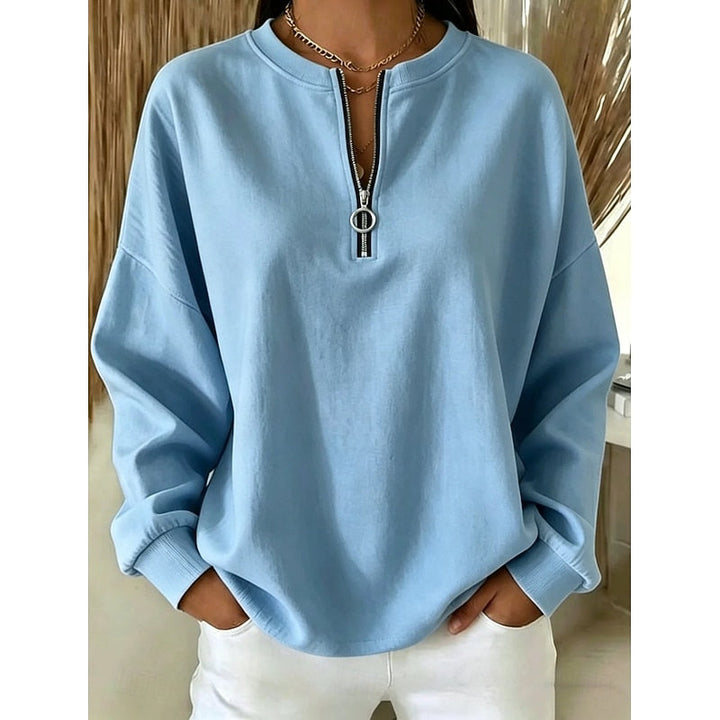 Women's Quarter-Zip High-Neck Sweatshirt in blue, Relaxed Comfort