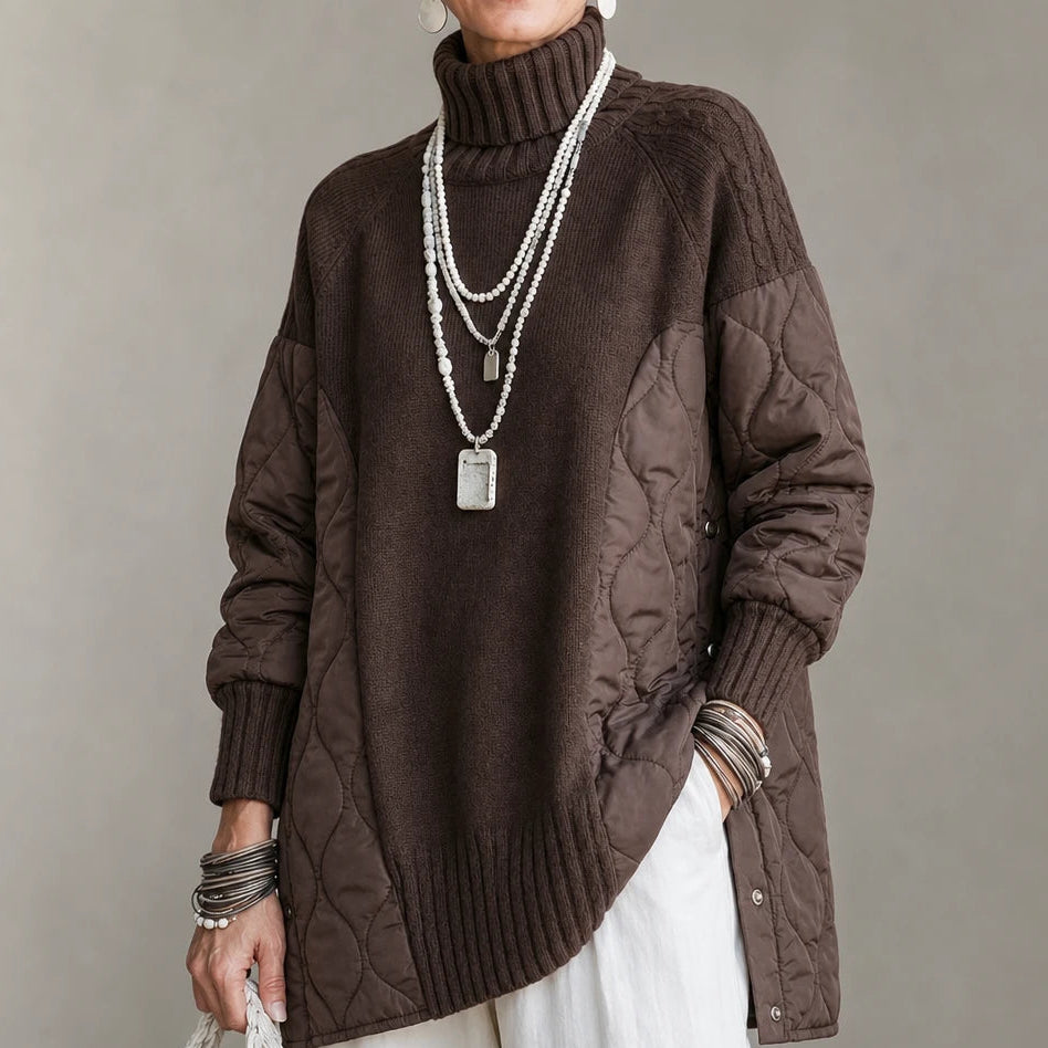 Women's Quilted Panel Turtleneck Pullover - Relaxed Fit